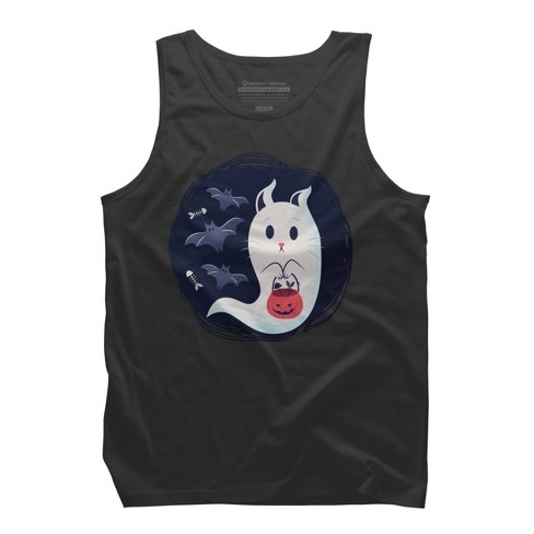 Men's Design By Humans Halloween Ghost Cat By Artstylealice Tank Top -  Charcoal - Medium : Target