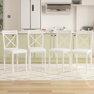 VECELO Metal Dining Chairs Set of 4/8, Steel Legs and PU Leather Cushion Seats for Kitchen Living Room, Black/Brown/Gray/White - 1 of 4