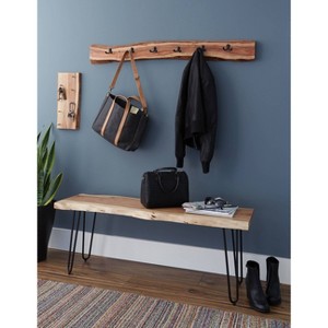 48" Hairpin Live Edge Wood Bench with Coat Hook Set Natural - Alaterre Furniture - 1 of 4