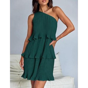 Women's Asymmetrical One-Shoulder Dress - Tiered Chiffon Midi Dress with Flowy Silhouette - 1 of 4