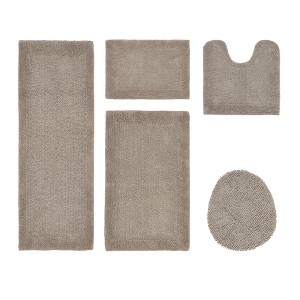 Edge Bath Rug 100% Premium Cotton Ultra-Soft Water Absorbent Tufted Solid Reversible 5 Piece Bathroom Rug Set for Machine Washable Bathmat - 1 of 4
