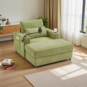 Merax Modern Chenille Armchair Chaise Lounge with Movable Storage Ottoman - 1 of 4