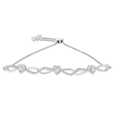 Haus of Brilliance Silver Diamond Accent Heart and Infinity Bolo Bracelet
