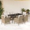 vidaXL 7 Piece Patio Dining Set - Beige Poly Rattan/Tempered Glass Tabletop/Cushioned Seats/Outdoor Garden & Backyard Furniture - 2 of 4