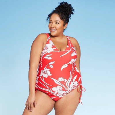 red floral one piece swimsuit