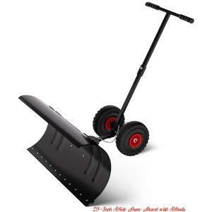 29/36-Inch Wide Snow Shovel w/ Wheels, Heavy Duty Metal Snow Pusher Shovel w/5-Position Angled Blade & Adjustable Handle - 1 of 4