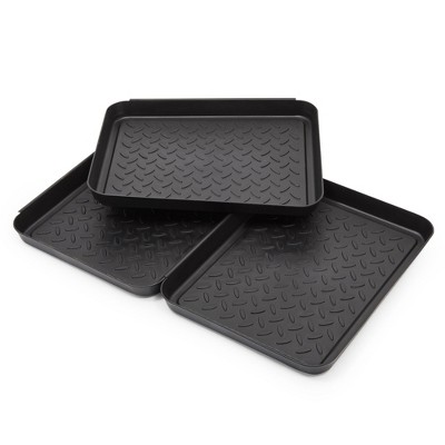 Farmlyn Creek 3 Pack Black Plastic Drip Shoe Mainstays Boot Tray for Entryway, Under Sink, 13.7 x 10.6 in