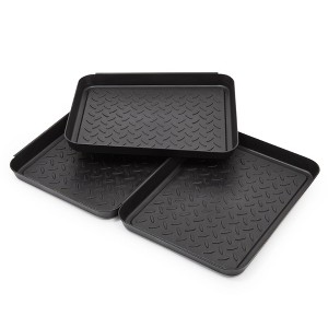 Farmlyn Creek 3 Pack Black Plastic Drip Shoe Mainstays Boot Tray for Entryway, Under Sink, 13.7 x 10.6 in - 1 of 4