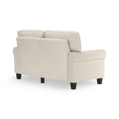 Buttercream Microfiber Rolled Arm Loveseat with Wood Frame