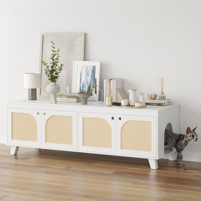 GlasFlength Decorative Storage Cabinet, Modern Shelved Cabinet for Living and Dining Rooms, Ideal for Pet Friendly Spaces, White, 57.9"*19.7"*19.7"