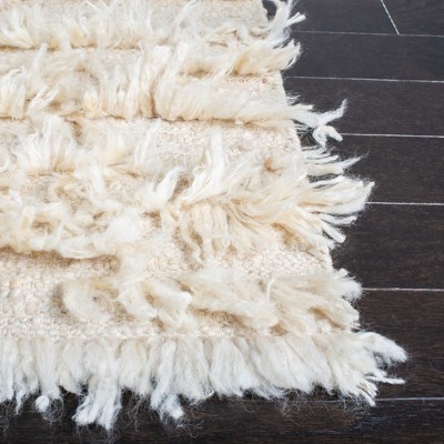 Ivory Wool and Cotton Hand-Tufted Square Shag Rug, 6' x 6'