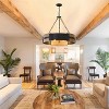 BAOURE 35.3" Drum Chandelier 8-Light Modern Farmhouse Chandelier Large Black and Wood Texture Pendant Light Fixture for Dining Room Kitchen Island - 3 of 4