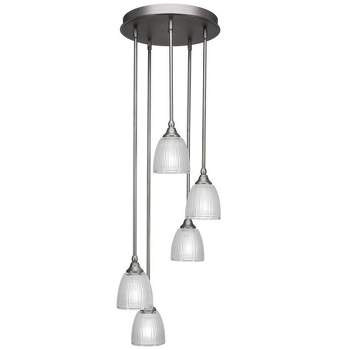 Toltec Lighting Empire 5 - Light Pendant in  Brushed Nickel with 5" Clear Ribbed Shade