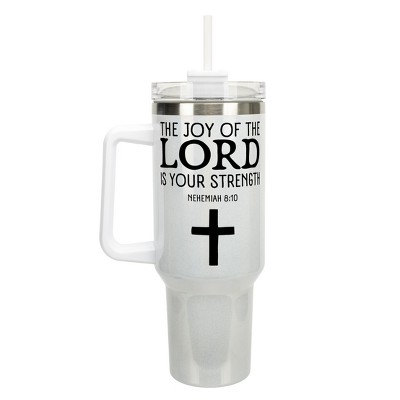 Elanze Designs Joy of the Lord Is Your Strength Cross 40 oz. Stainless Steel, Large Water Bottle Coffee Mug, Spill & Leak Resistant, Thermal Travel