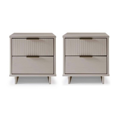 Manhattan Comfort Set of 2 Granville 2 Drawer Nightstands Light Gray: Modern Design, Soft Close, Metal Handles
