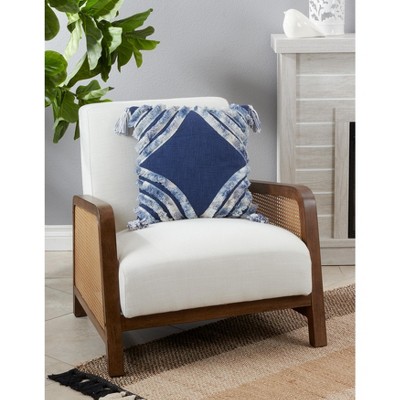 Navy Blue Dual-Tone Tufted Diamond Throw Pillow with Tassels