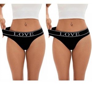 INSPIRE CHIC 2 Pcs Women's Mid-Waisted No Trace Briefs Cotton High Elasticity Underwear Thongs - 1 of 4