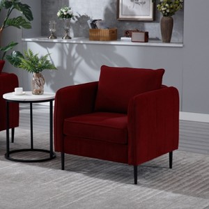 GDFStudio Lawson Mid-Century Modern Modern 35" Metal and Velvet Upholstered Accent Chair with 1 Pillow - 1 of 4