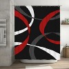LunaLulinlk Red White and Grey Abstract Ribbon Lines on Black Background Bathroom Shower Curtain - 3 of 4