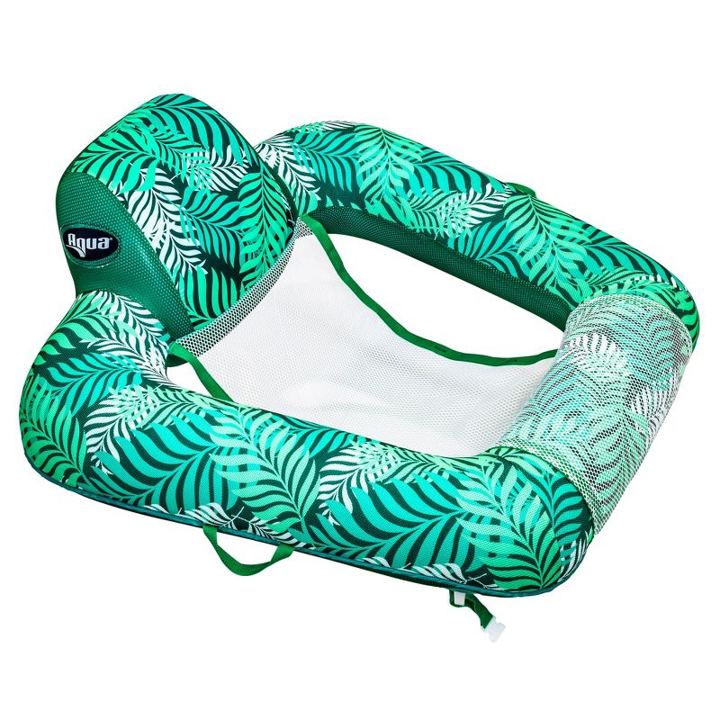 Aqua Zero Gravity Inflatable Outdoor Indoor 250 Pounds Weight Capacity Swimming Pool Chair Hammock Lounge Float, Teal Fern Leaf Green, 2 Pack, 2 of 7