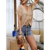 Imily Bela Women's Crochet Short Sleeve Top Drawstring Shirt Lace-Up Beach Top - 4 of 4