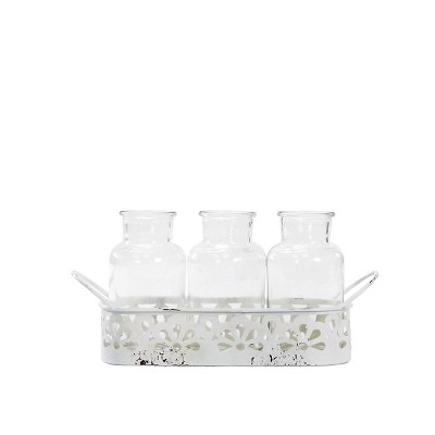 VIP Metal 10.25 in. White Stem Vases with Holder