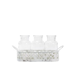 VIP Metal 10.25 in. White Stem Vases with Holder - 1 of 4