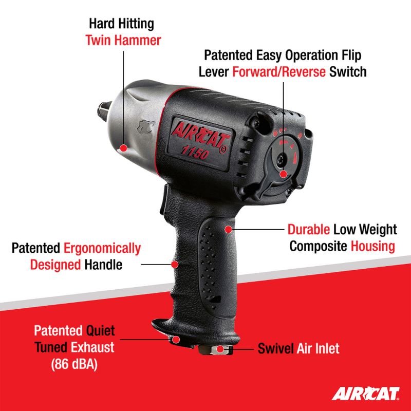 AIRCAT 1150 1/2-Inch Drive "Killer Torque" Composite Impact Wrench 1295 ft-lbs, 2 of 9