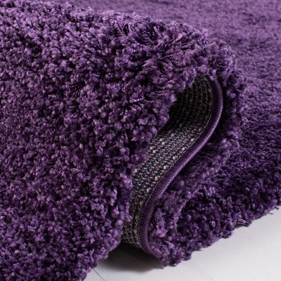Purple Square Hand-Knotted Shag Synthetic Rug