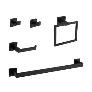 ChicFurnit Bathroom Towel Holder 5 Piece Set for Durable Scratch Resistant and Rust Free Storage, Black, 24.3"*6.2"*3.3" - 1 of 4
