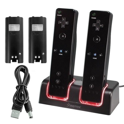 Dual Charging Station w/ 2 Rechargeable Batteries & LED Light compatible with Wii / Wii U Remote Control - Black