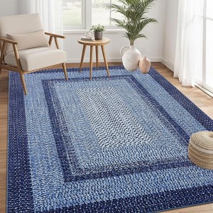 Area Rug, Washable Braided Rug for Living Room, Vintage Print Carpet, Low Pile Non-Shedding Kitchen Rugs with Non Slip - 1 of 4