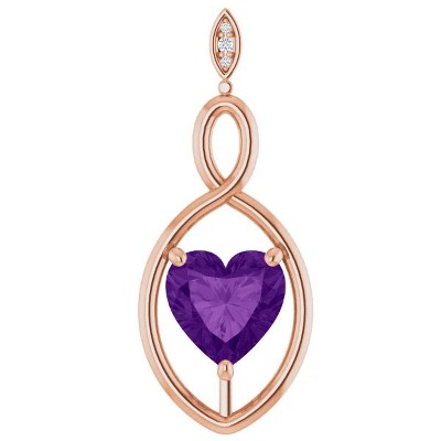 Pompeii3 9mm Amethyst  Women's Heart Pendant in 14k Gold Necklace 6mm Tall