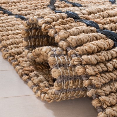 Natural and Black Hand-Knotted Jute Geometric Runner Rug