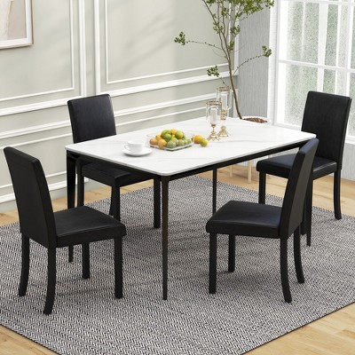 Black PU Leather Upholstered Side Chair Set with Wood Frame