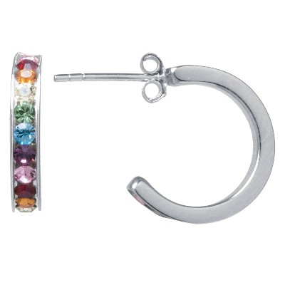 Sterling Silver Crystal Hoop Earring