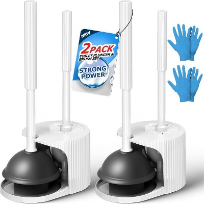 2-Pack 2-in-1 Toilet Brush and Plunger Set with Extended Handles - Essential Bathroom Cleaning Tools Combo