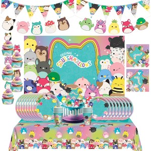 Treasures Gifted Squishmallows Party Supplies - Ultimate Set for 24 Guests - Cake Topper, Tablecloth, Banner, Photo Backdrop, Tableware - 1 of 4