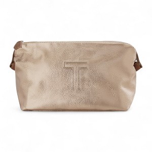 Personalization Mall Trapunto Initial Vegan Leather Cosmetic Case, Rose Gold - 1 of 4