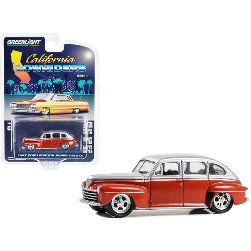 1947 Ford Fordor Super Deluxe Lowrider Red and Silver Metallic "California Lowriders" 1/64 Diecast Model Car by Greenlight, 1 of 4