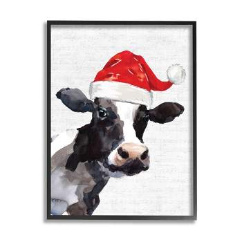 Stupell Industries Country Farm Cow Red Santa Clause Hat