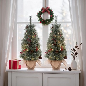  Original Christmas Tree Sサイズ 3FT Artificial Frost Blossom Christmas Tree, Burlap Base, Rustic