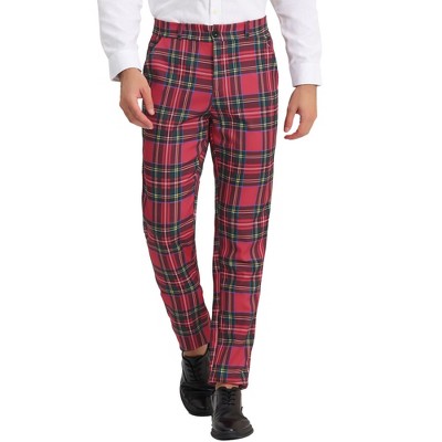 Lars Amadeus Men's Plaid Casual Regular Fit Flat Front Stretch Dress Pants  Red Blue 38 : Target