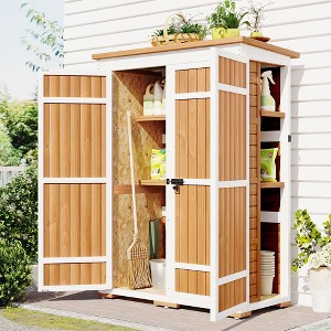 VYNXARIA Outdoor 5.5ft*4.1ftWood Storage Shed,Garden Tool Cabinet with Four Lockable Doors,Multiple-tier Shelves,Natural - 1 of 4