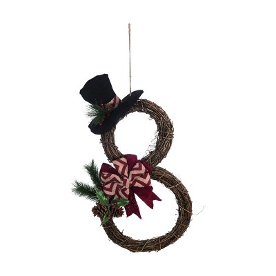 Transpac Wood 24 in. Brown Christmas Snowman Wreath