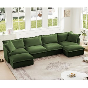 Oversized 156.6" Chenille Slipcovered U-Shaped Modular Sectional Sofa with French Edges and Removable Covers, 6-Piece Free combination - 1 of 4