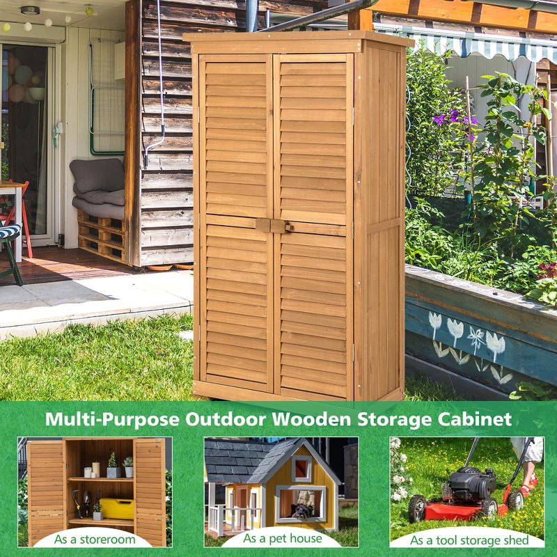 Costway Outdoor Fir Wood Storage Shed Garden Tool Cabinet Locker Tall Vertical Organizer, 3 of 10