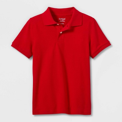 Red school store polo shirts