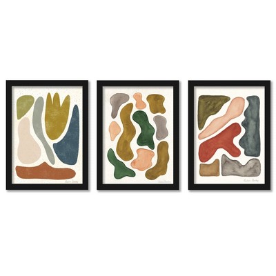 set Of 3) Organic Watercolor Pods By Pauline Stanley Black Framed Triptych  Wall Art Set 8 X 10 Americanflat - Americanflat : Target