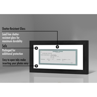 Americanflat Business License Frame in Black with Shatter Resistant Glass for Wall and Tabletop - Acid Free - 5" x 10"